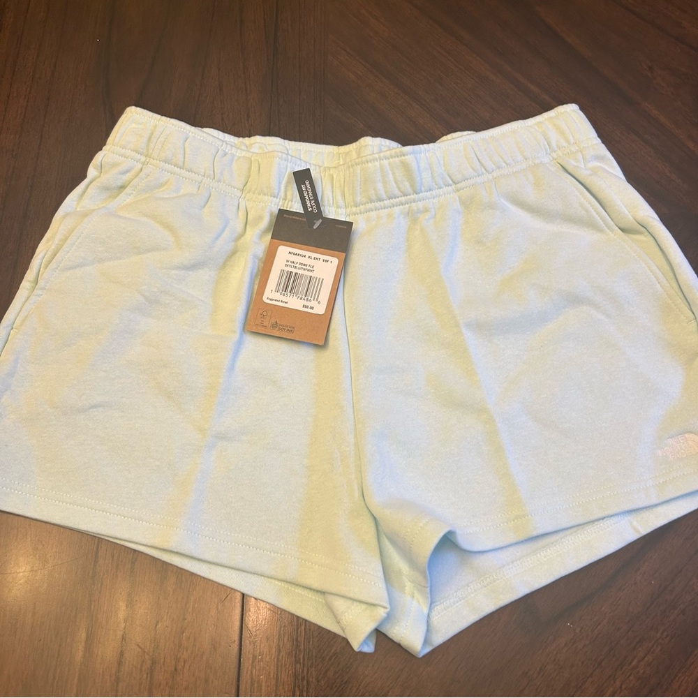 THE NORTH FACE Half Dome Fleece Womens Shorts Skylight Blue/TNF White Sz XL New
